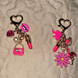 Charming Pink Heart Keychain Set